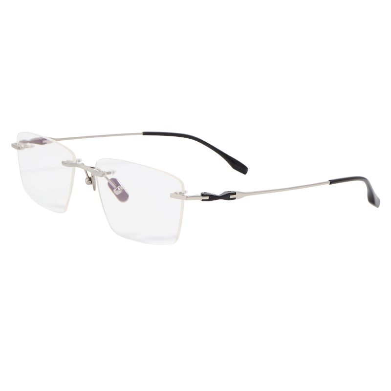 Titanium Rimless Ultra Light Eyeglasses Frames Men silver leg side show