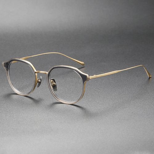 Pure Titanium Eyewear gray Frame with gold glass legs side show.jpg