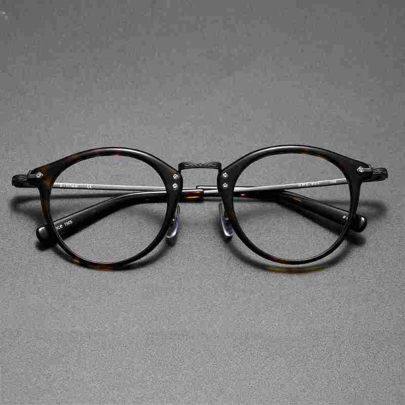 Antique Round Acetate Titanium Eyeglass amber Frame.jpg