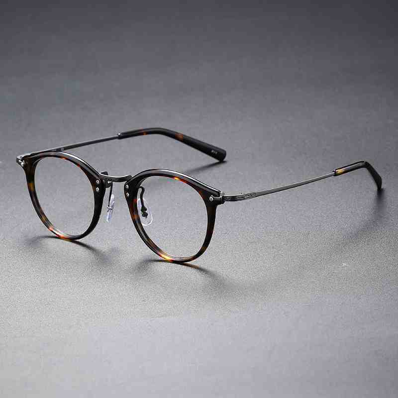 Antique Round Acetate Titanium Eyeglass amber Frame side show.jpg