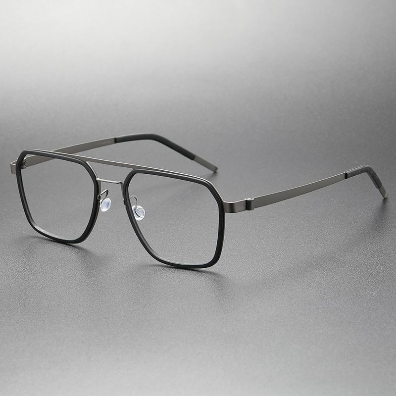 Ultralight Men Aviator Optical Titanium Eyeglasses black Frames with silver glass legs.jpg