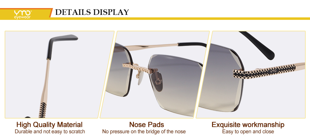 Luxury UV400 Rimless Metal Sunglasses detail display.jpg