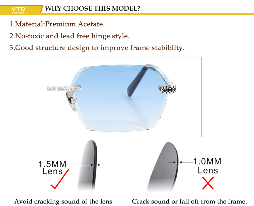 Luxury UV400 Rimless Metal Sunglasses advantages show.jpg