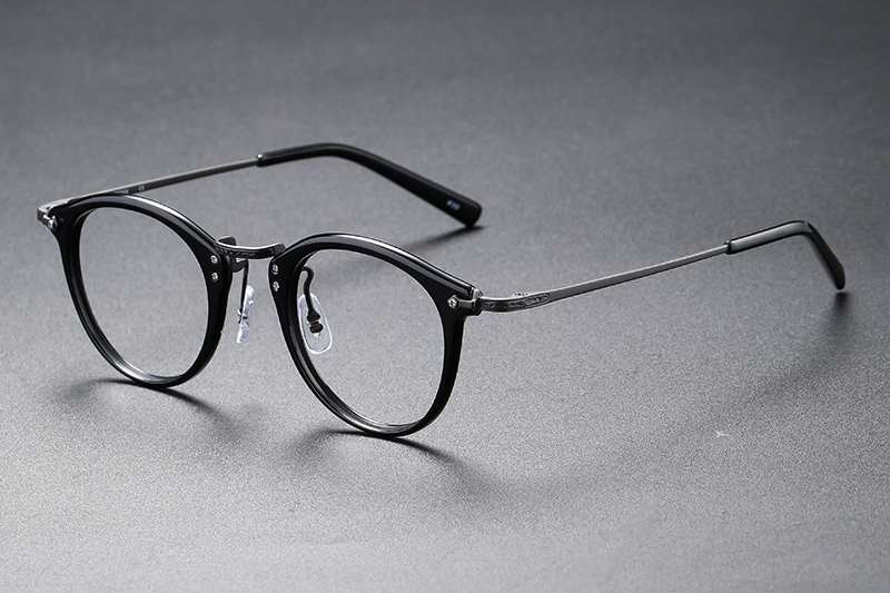 Antique Round Acetate Titanium Eyeglass black gun Frame.jpg